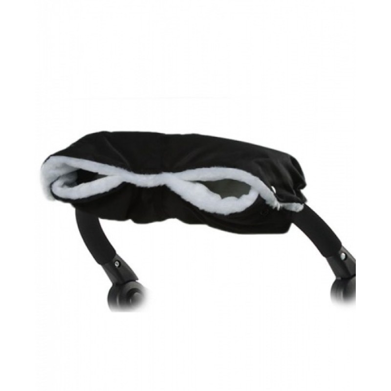 Муфта для рук на коляску, ткань бежевая/мех белый с черной крапинкой  